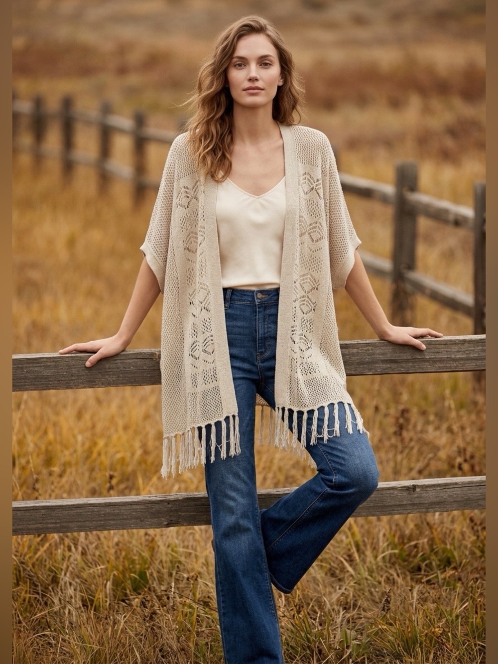 St.John's Bay Kimono Womens 1X Open Knit Relaxed Western Boho Festival Hippie